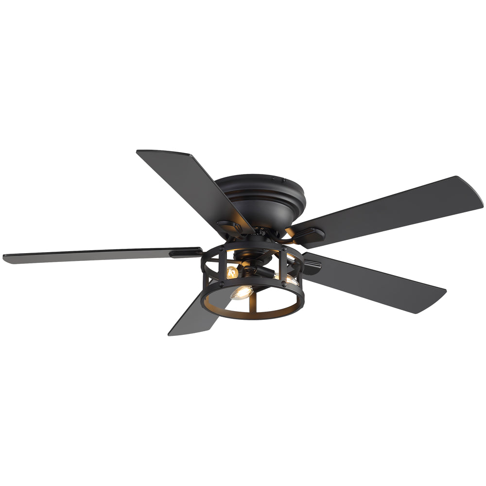 52" Ceiling Fan with Light, Matte Black Finish, Iron & Crystal Light Fixture, Dual-Sided Plywood Blades (Black/Dark Walnut), DC Motor, 6 Speeds, Reverse Function, Remote Control, Timer, E12 Bulb Base