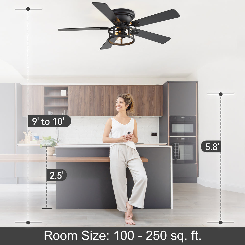 52" Ceiling Fan with Light, Matte Black Finish, Iron & Crystal Light Fixture, Dual-Sided Plywood Blades (Black/Dark Walnut), DC Motor, 6 Speeds, Reverse Function, Remote Control, Timer, E12 Bulb Base
