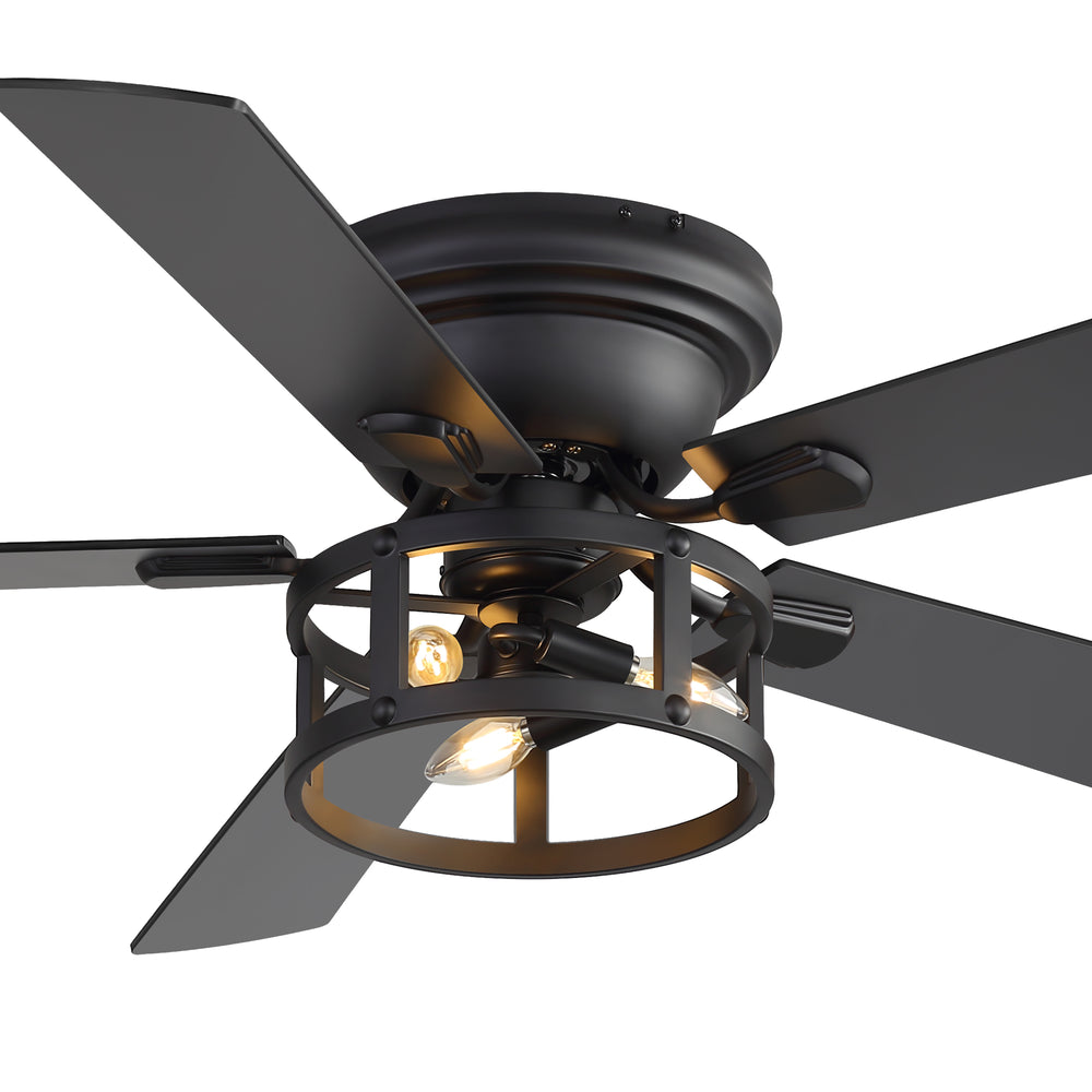 52" Ceiling Fan with Light, Matte Black Finish, Iron & Crystal Light Fixture, Dual-Sided Plywood Blades (Black/Dark Walnut), DC Motor, 6 Speeds, Reverse Function, Remote Control, Timer, E12 Bulb Base