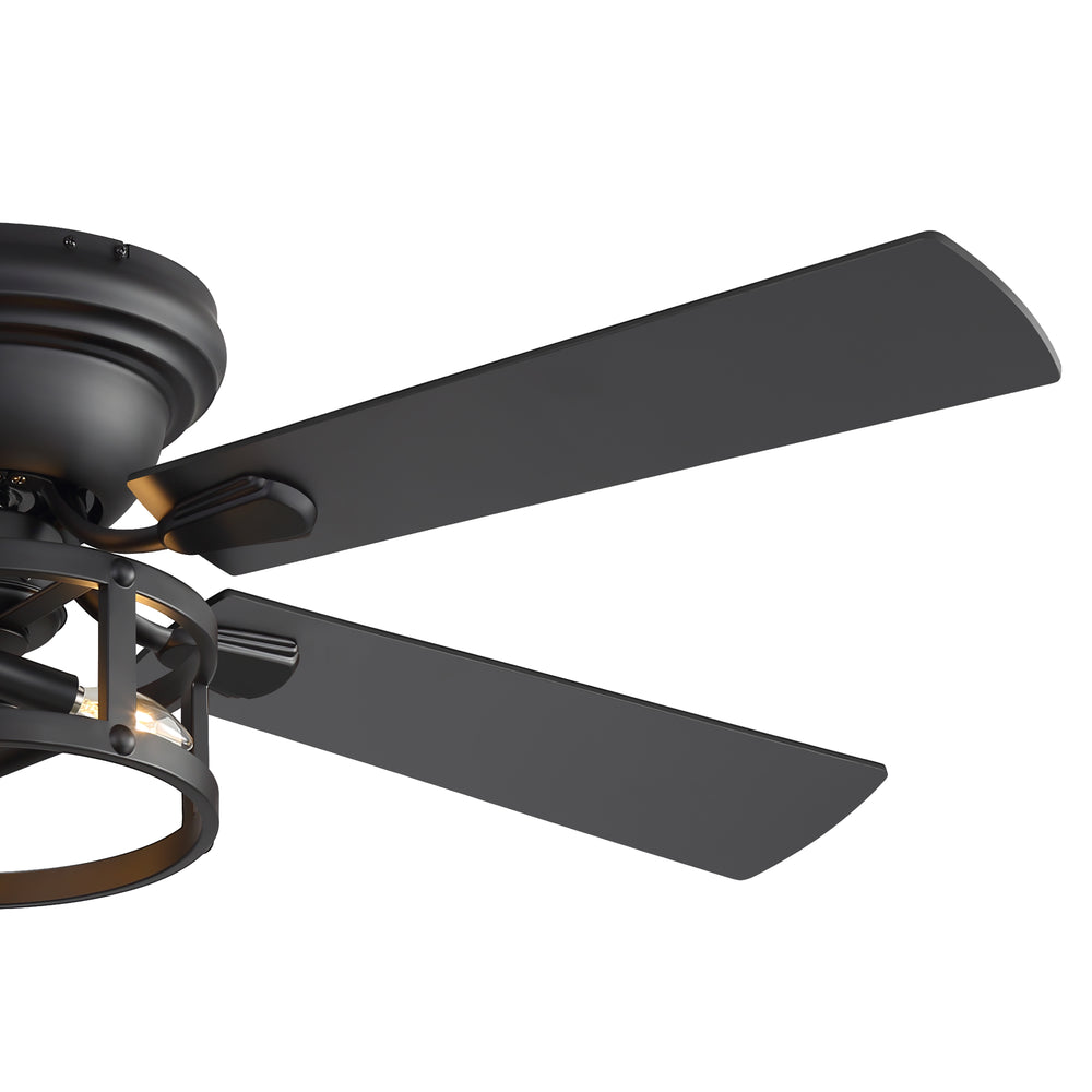 52" Ceiling Fan with Light, Matte Black Finish, Iron & Crystal Light Fixture, Dual-Sided Plywood Blades (Black/Dark Walnut), DC Motor, 6 Speeds, Reverse Function, Remote Control, Timer, E12 Bulb Base