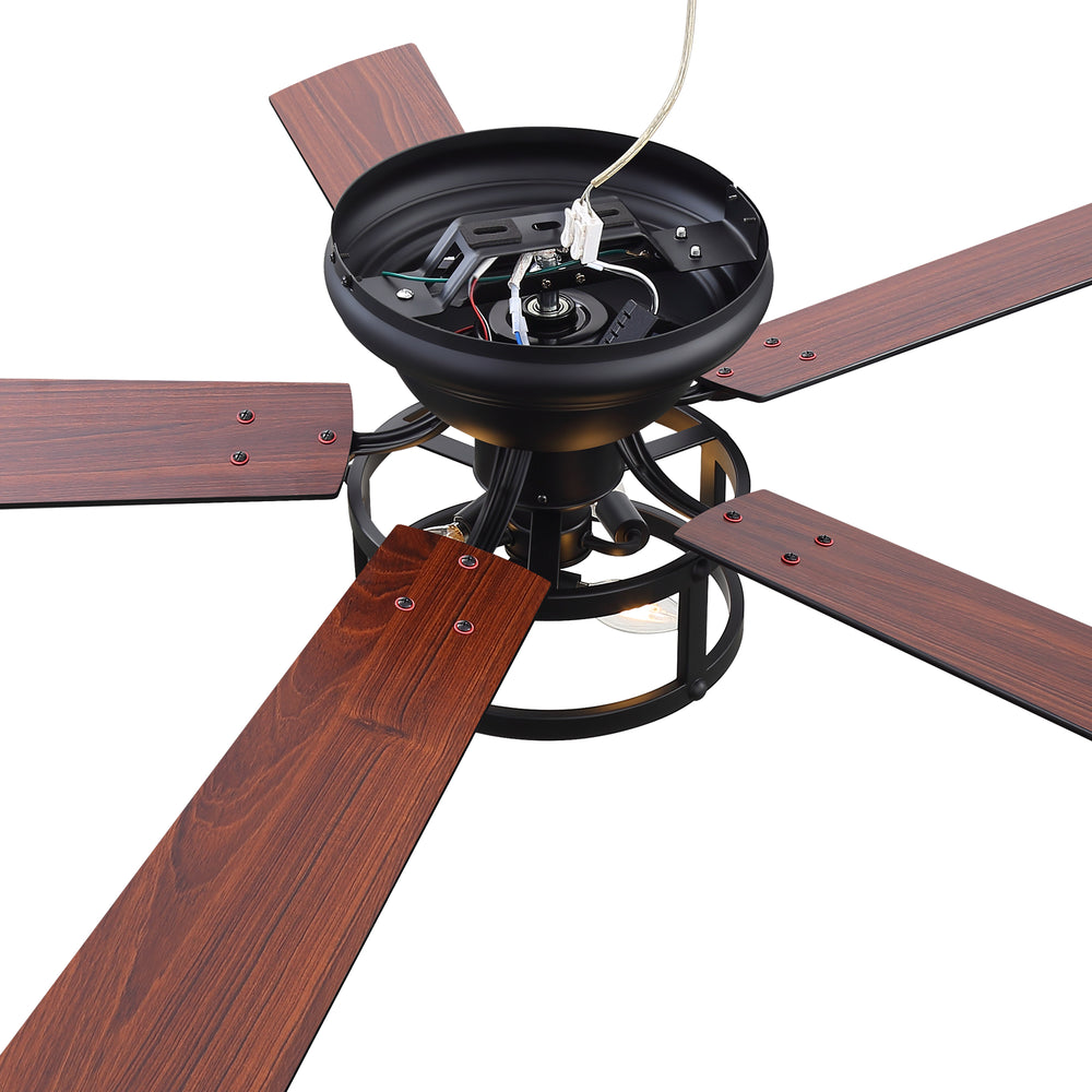 52" Ceiling Fan with Light, Matte Black Finish, Iron & Crystal Light Fixture, Dual-Sided Plywood Blades (Black/Dark Walnut), DC Motor, 6 Speeds, Reverse Function, Remote Control, Timer, E12 Bulb Base