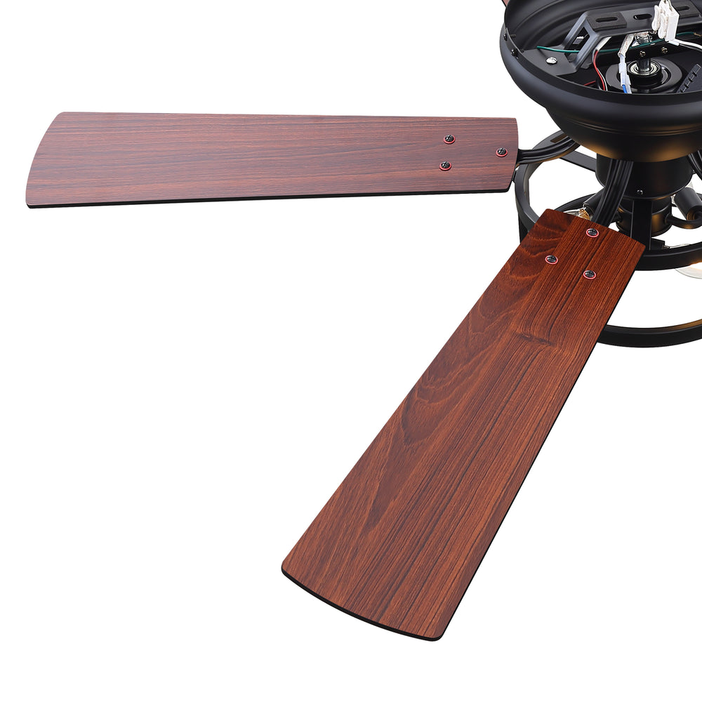 52" Ceiling Fan with Light, Matte Black Finish, Iron & Crystal Light Fixture, Dual-Sided Plywood Blades (Black/Dark Walnut), DC Motor, 6 Speeds, Reverse Function, Remote Control, Timer, E12 Bulb Base