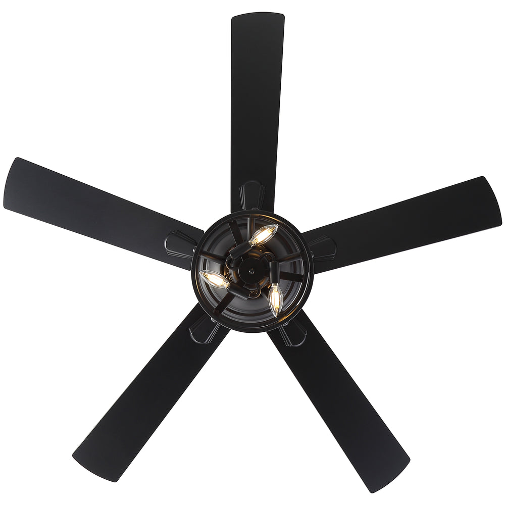 52" Ceiling Fan with Light, Matte Black Finish, Iron & Crystal Light Fixture, Dual-Sided Plywood Blades (Black/Dark Walnut), DC Motor, 6 Speeds, Reverse Function, Remote Control, Timer, E12 Bulb Base