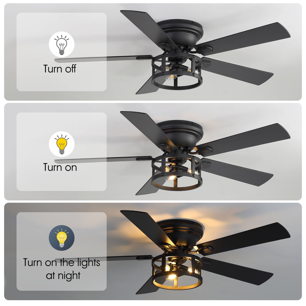52" Ceiling Fan with Light, Matte Black Finish, Iron & Crystal Light Fixture, Dual-Sided Plywood Blades (Black/Dark Walnut), DC Motor, 6 Speeds, Reverse Function, Remote Control, Timer, E12 Bulb Base