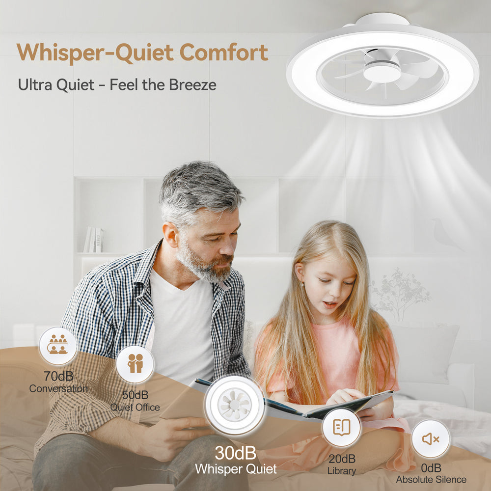 20-Inch Ceiling Fan with Light, RGB & 3CCT Dimmable LED, Flush Mount Low Profile, DC Motor, 6 Speeds, Reversible, Remote Control, White