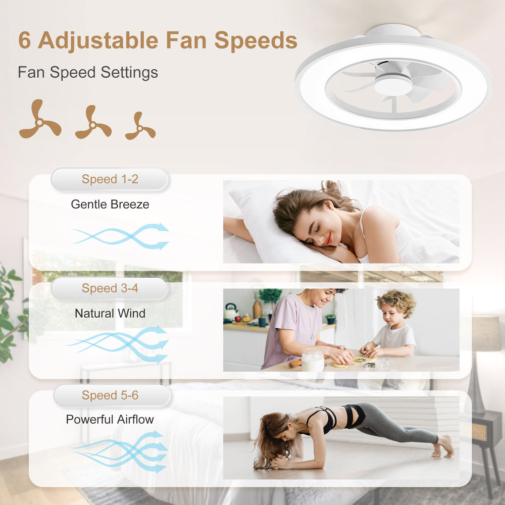 20-Inch Ceiling Fan with Light, RGB & 3CCT Dimmable LED, Flush Mount Low Profile, DC Motor, 6 Speeds, Reversible, Remote Control, White