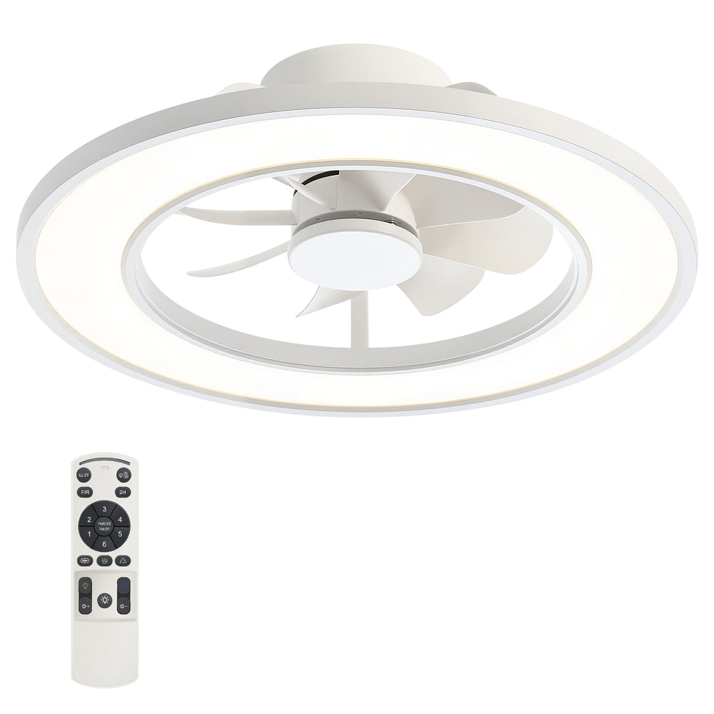 20-Inch Ceiling Fan with Light, RGB & 3CCT Dimmable LED, Flush Mount Low Profile, DC Motor, 6 Speeds, Reversible, Remote Control, White