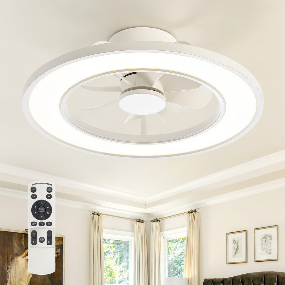 20-Inch Ceiling Fan with Light, RGB & 3CCT Dimmable LED, Flush Mount Low Profile, DC Motor, 6 Speeds, Reversible, Remote Control, White