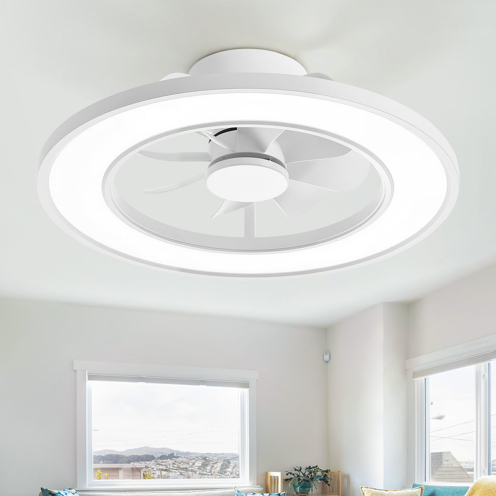 20-Inch Ceiling Fan with Light, RGB & 3CCT Dimmable LED, Flush Mount Low Profile, DC Motor, 6 Speeds, Reversible, Remote Control, White