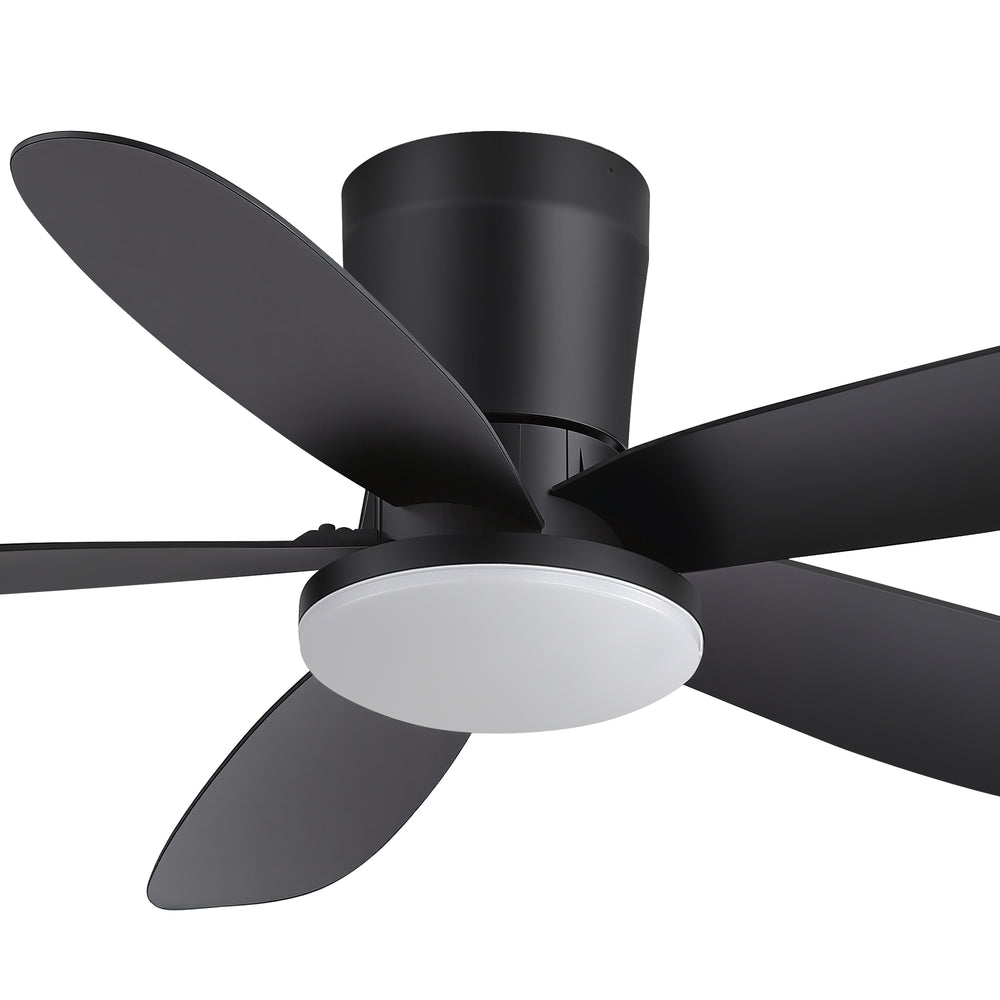 42" Flush Mount Ceiling Fan with Light, Matte Black Low Profile Ceiling Fan, Dimmable LED 3000K/4000K/6000K, Quiet DC Motor, 6 Speeds, Remote Control, Reversible, 1/4/8H Timer, 5 ABS Blades