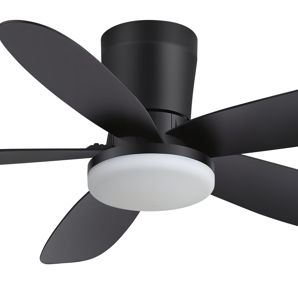 42" Flush Mount Ceiling Fan with Light, Matte Black Low Profile Ceiling Fan, Dimmable LED 3000K/4000K/6000K, Quiet DC Motor, 6 Speeds, Remote Control, Reversible, 1/4/8H Timer, 5 ABS Blades