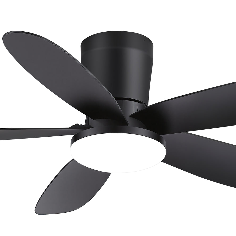 42" Flush Mount Ceiling Fan with Light, Matte Black Low Profile Ceiling Fan, Dimmable LED 3000K/4000K/6000K, Quiet DC Motor, 6 Speeds, Remote Control, Reversible, 1/4/8H Timer, 5 ABS Blades