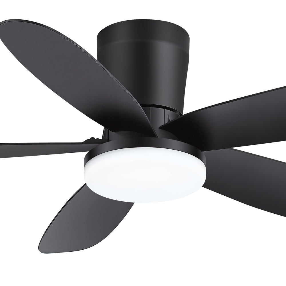 42" Flush Mount Ceiling Fan with Light, Matte Black Low Profile Ceiling Fan, Dimmable LED 3000K/4000K/6000K, Quiet DC Motor, 6 Speeds, Remote Control, Reversible, 1/4/8H Timer, 5 ABS Blades