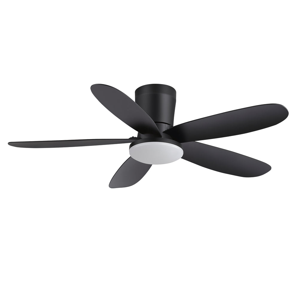 42" Flush Mount Ceiling Fan with Light, Matte Black Low Profile Ceiling Fan, Dimmable LED 3000K/4000K/6000K, Quiet DC Motor, 6 Speeds, Remote Control, Reversible, 1/4/8H Timer, 5 ABS Blades