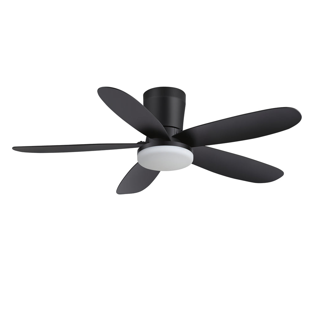 42" Flush Mount Ceiling Fan with Light, Matte Black Low Profile Ceiling Fan, Dimmable LED 3000K/4000K/6000K, Quiet DC Motor, 6 Speeds, Remote Control, Reversible, 1/4/8H Timer, 5 ABS Blades