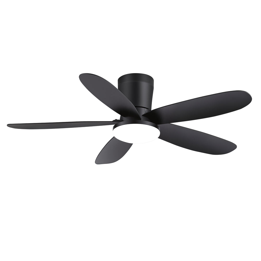 42" Flush Mount Ceiling Fan with Light, Matte Black Low Profile Ceiling Fan, Dimmable LED 3000K/4000K/6000K, Quiet DC Motor, 6 Speeds, Remote Control, Reversible, 1/4/8H Timer, 5 ABS Blades