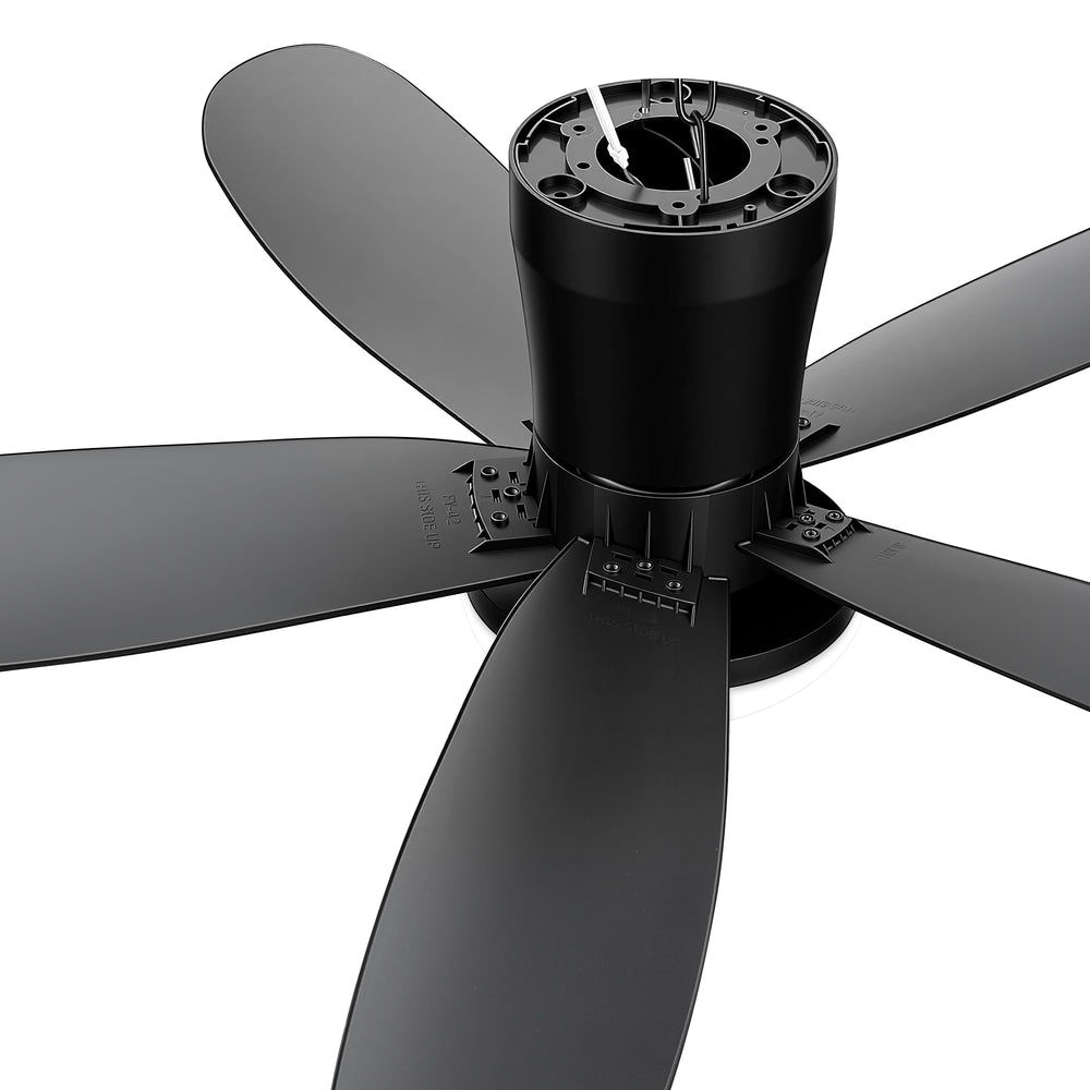 42" Flush Mount Ceiling Fan with Light, Matte Black Low Profile Ceiling Fan, Dimmable LED 3000K/4000K/6000K, Quiet DC Motor, 6 Speeds, Remote Control, Reversible, 1/4/8H Timer, 5 ABS Blades