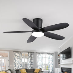 42" Flush Mount Ceiling Fan with Light, Matte Black Low Profile Ceiling Fan, Dimmable LED 3000K/4000K/6000K, Quiet DC Motor, 6 Speeds, Remote Control, Reversible, 1/4/8H Timer, 5 ABS Blades