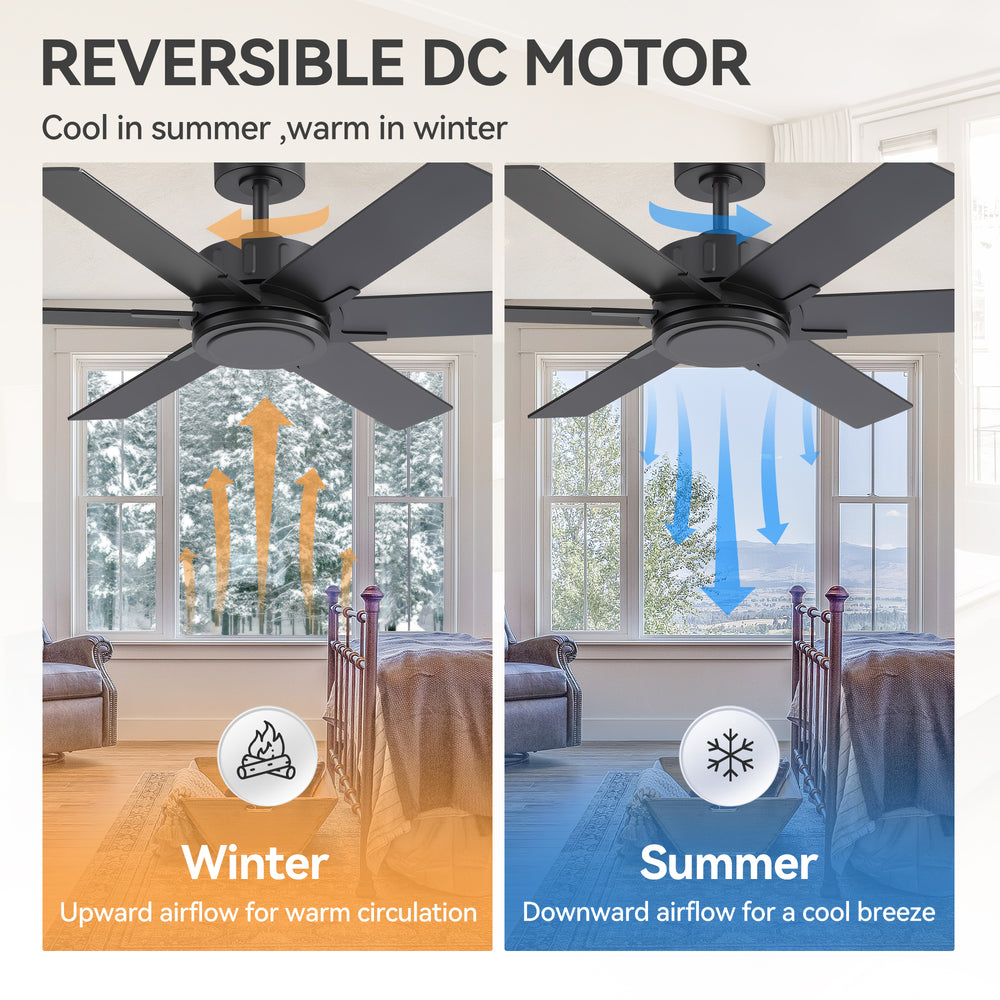 48/56/60 Inch Reversible Blade Downrod Mount Ceiling Fan No Light with Remote Control