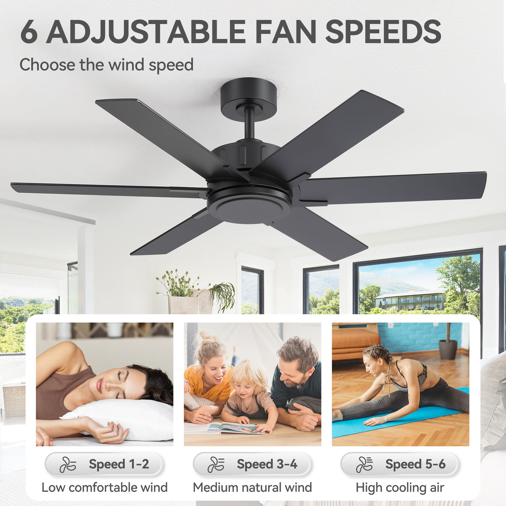 48/56/60 Inch Reversible Blade Downrod Mount Ceiling Fan No Light with Remote Control