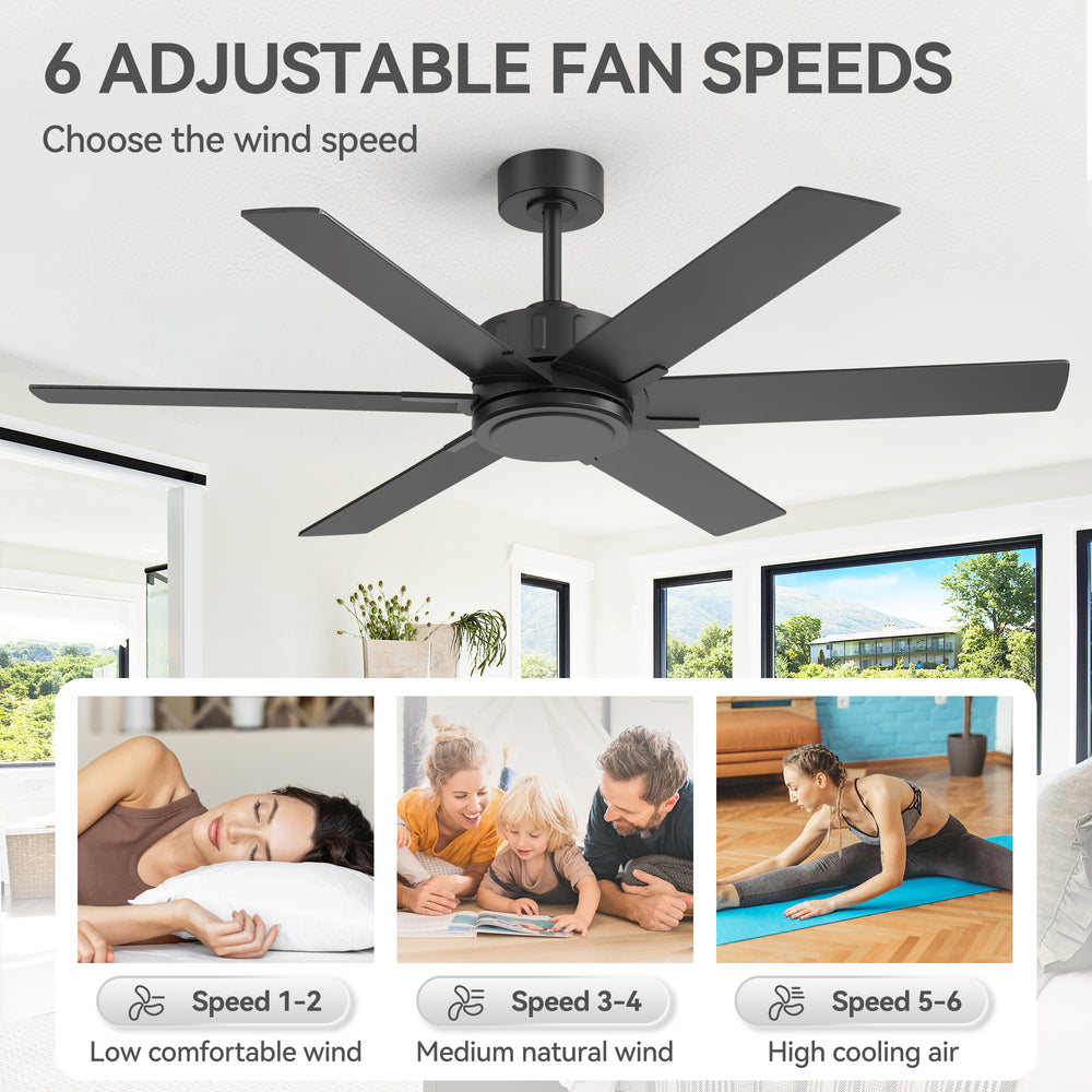 48/56/60 Inch Reversible Blade Downrod Mount Ceiling Fan No Light with Remote Control