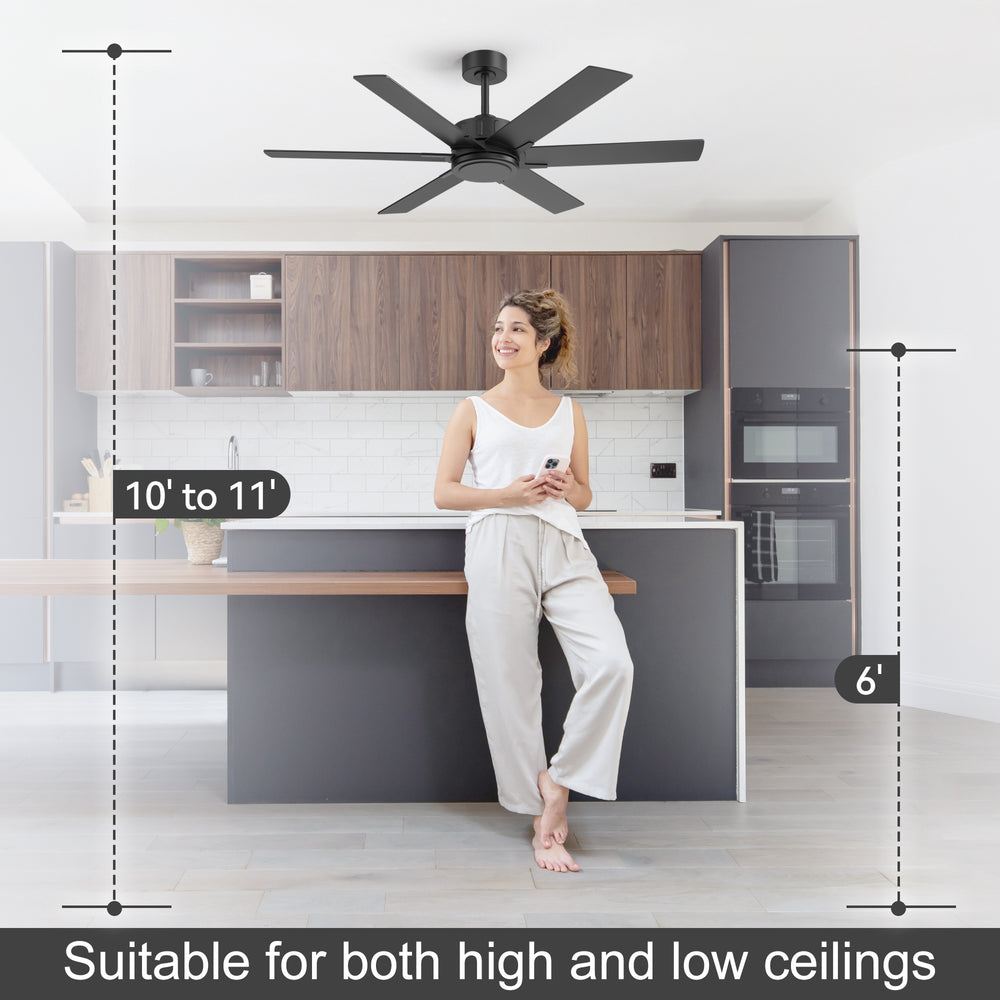 48/56/60 Inch Reversible Blade Downrod Mount Ceiling Fan No Light with Remote Control