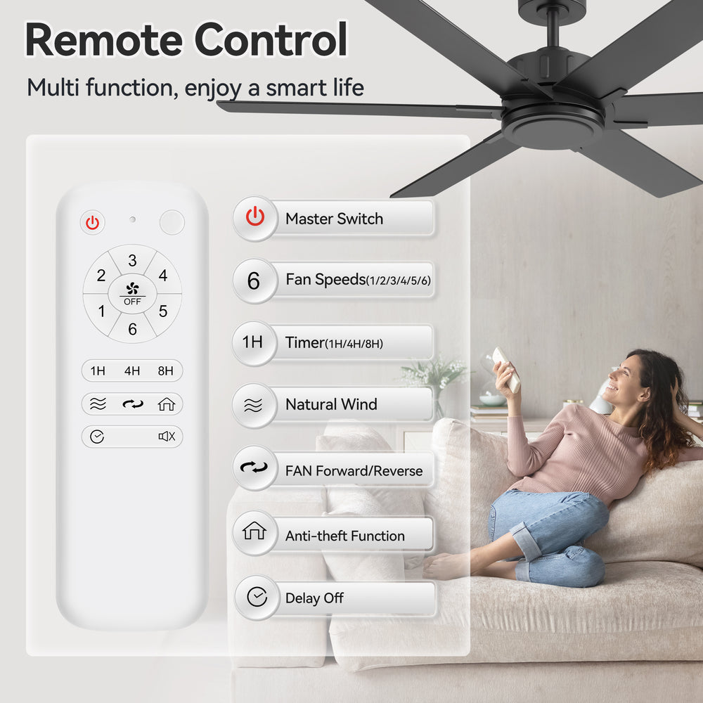 48/56/60 Inch Reversible Blade Downrod Mount Ceiling Fan No Light with Remote Control