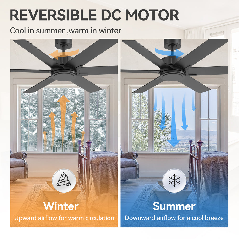 48/56/60 Inch Reversible Blade Downrod Mount Ceiling Fan No Light with Remote Control