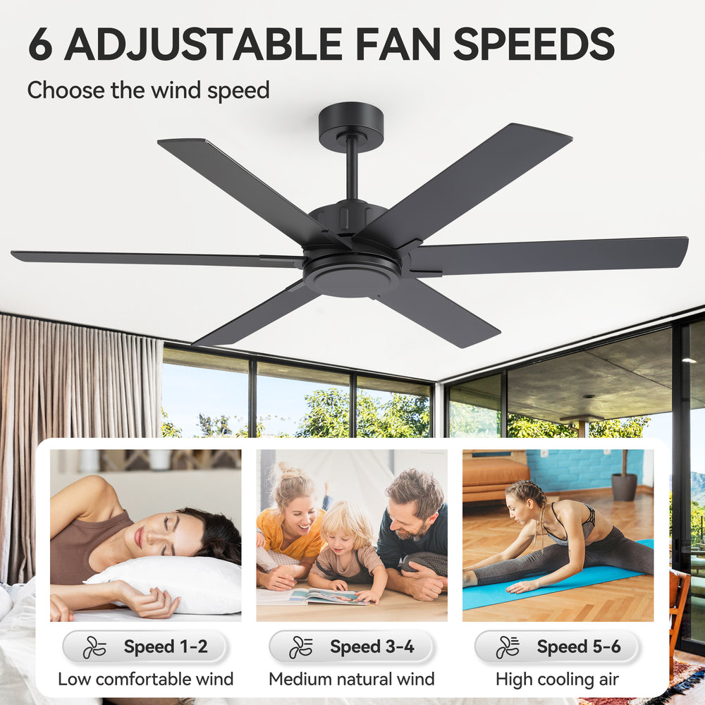 48/56/60 Inch Reversible Blade Downrod Mount Ceiling Fan No Light with Remote Control