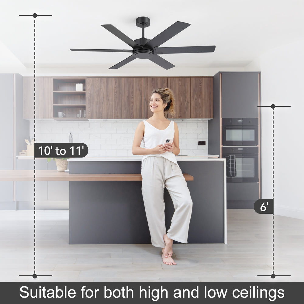 48/56/60 Inch Reversible Blade Downrod Mount Ceiling Fan No Light with Remote Control