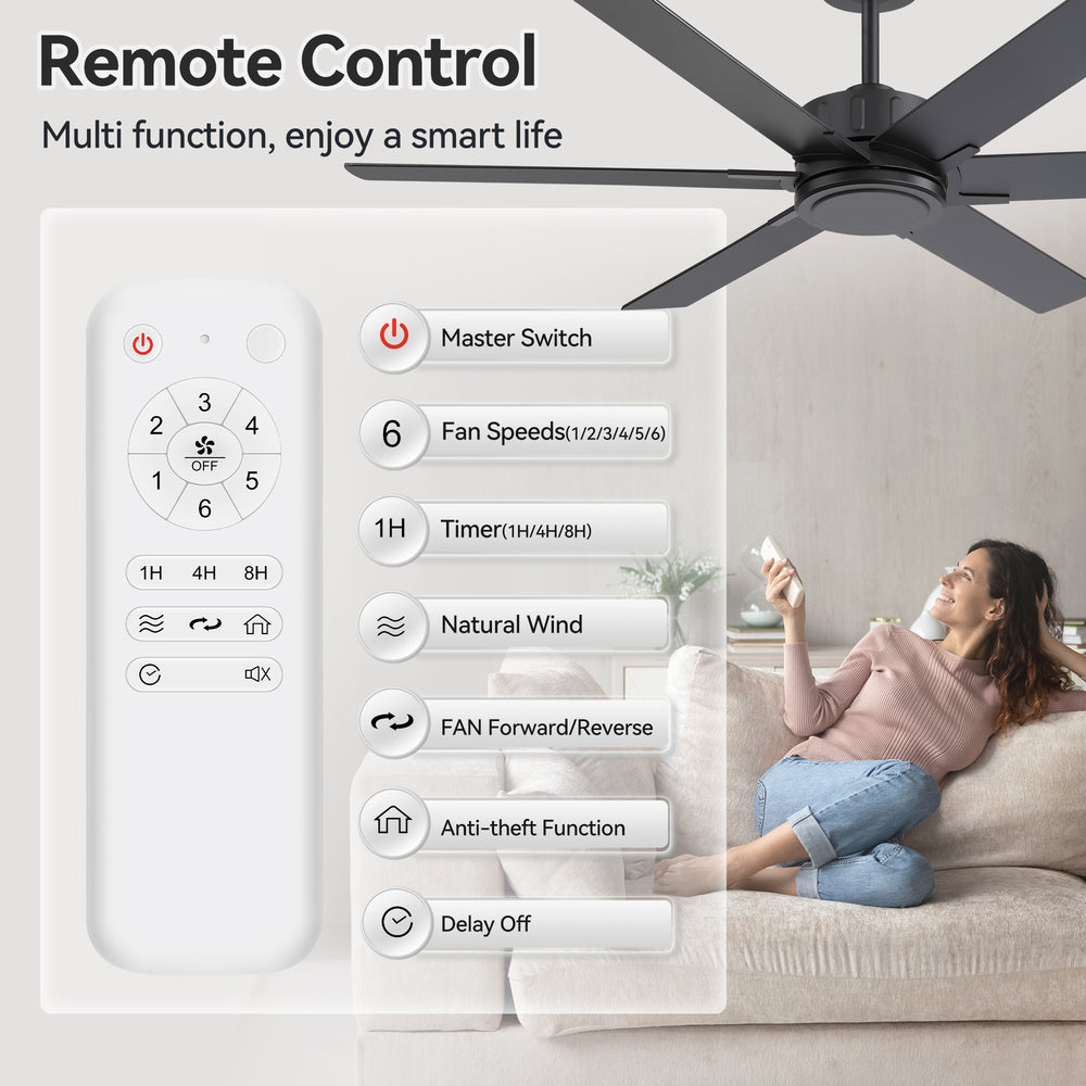 48/56/60 Inch Reversible Blade Downrod Mount Ceiling Fan No Light with Remote Control