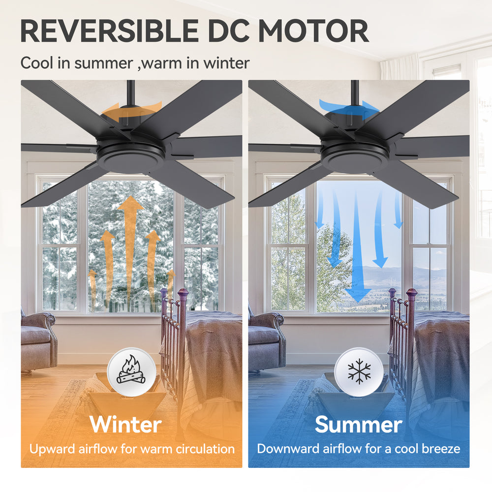 48/56/60 Inch Reversible Blade Downrod Mount Ceiling Fan No Light with Remote Control