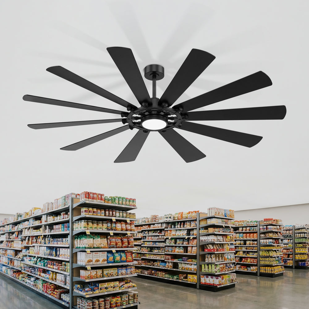 62/72-inch Large Ceiling Fan with Light and Remote, Reversible 10-Blade DC Motor Matte Black LED Ceiling Fan