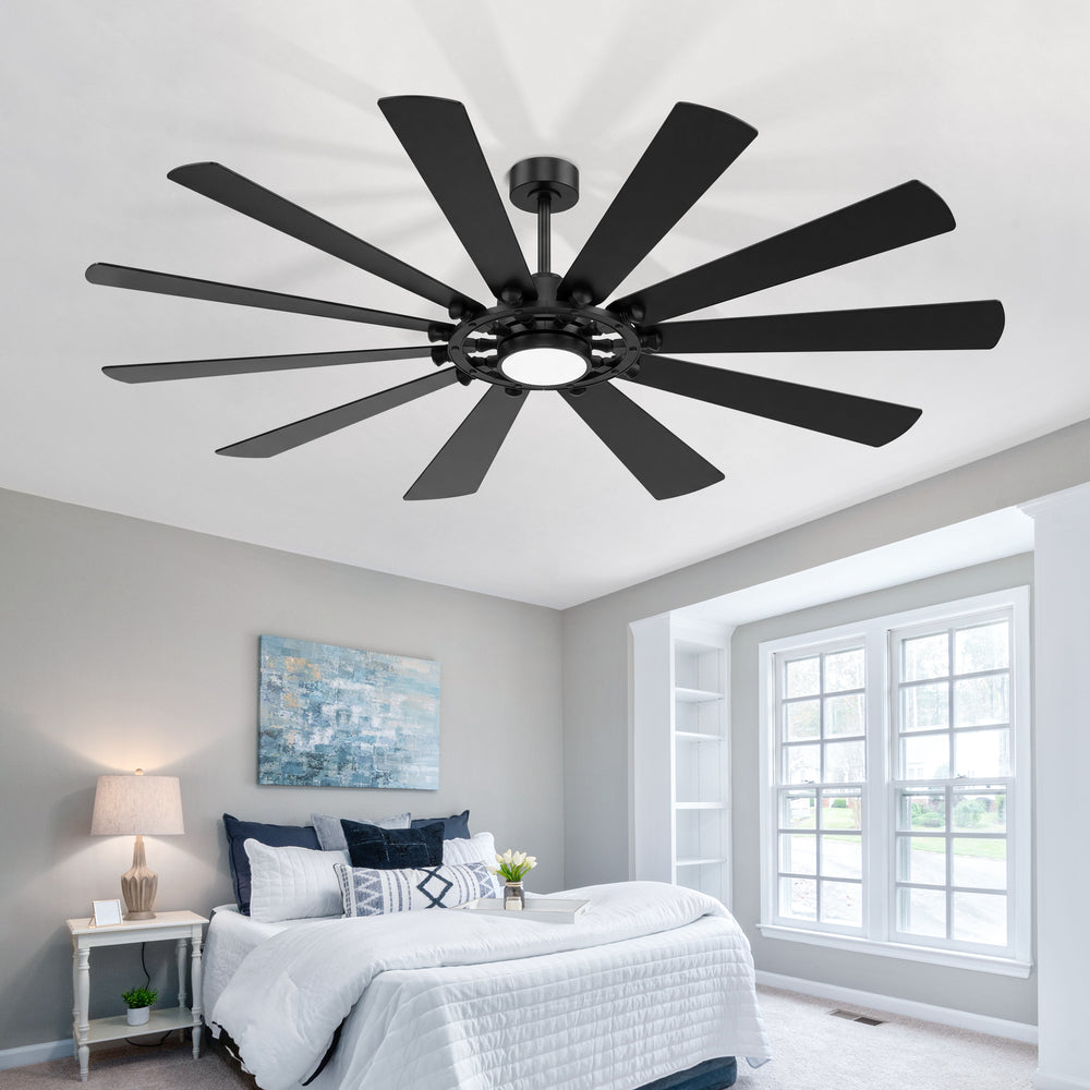 62/72-inch Large Ceiling Fan with Light and Remote, Reversible 10-Blade DC Motor Matte Black LED Ceiling Fan