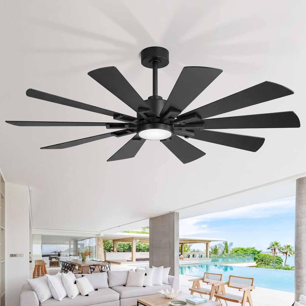 62/72-inch Large Ceiling Fan with 3CCT Light and Remote, 10-Blade Dual-Sided Blades Matte Black LED Ceiling Fan