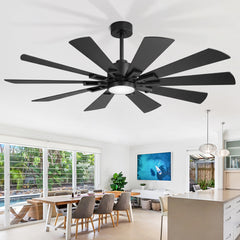 62/72-inch Large Ceiling Fan with 3CCT Light and Remote, 10-Blade Dual-Sided Blades Matte Black LED Ceiling Fan