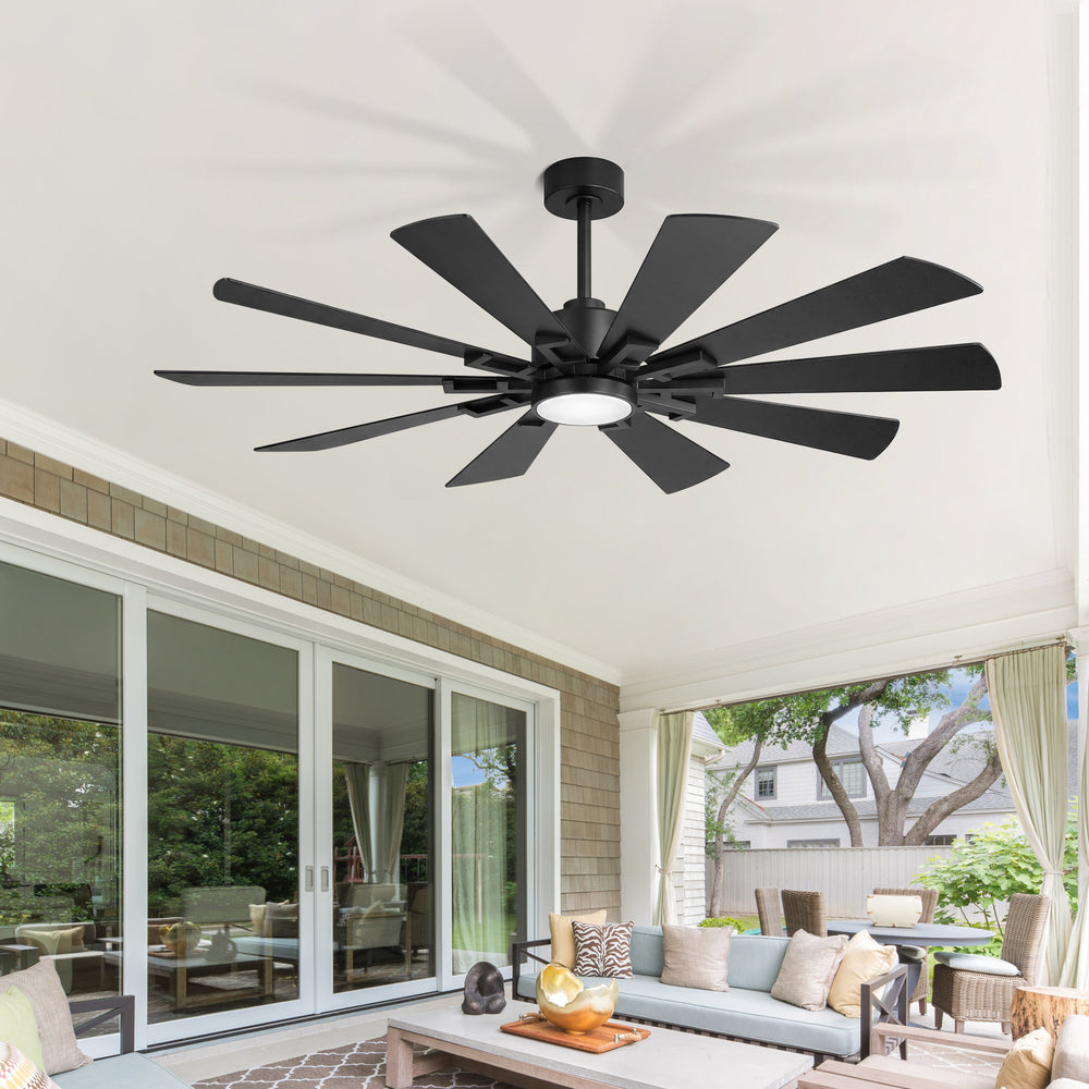 62/72-inch Large Ceiling Fan with 3CCT Light and Remote, 10-Blade Dual-Sided Blades Matte Black LED Ceiling Fan