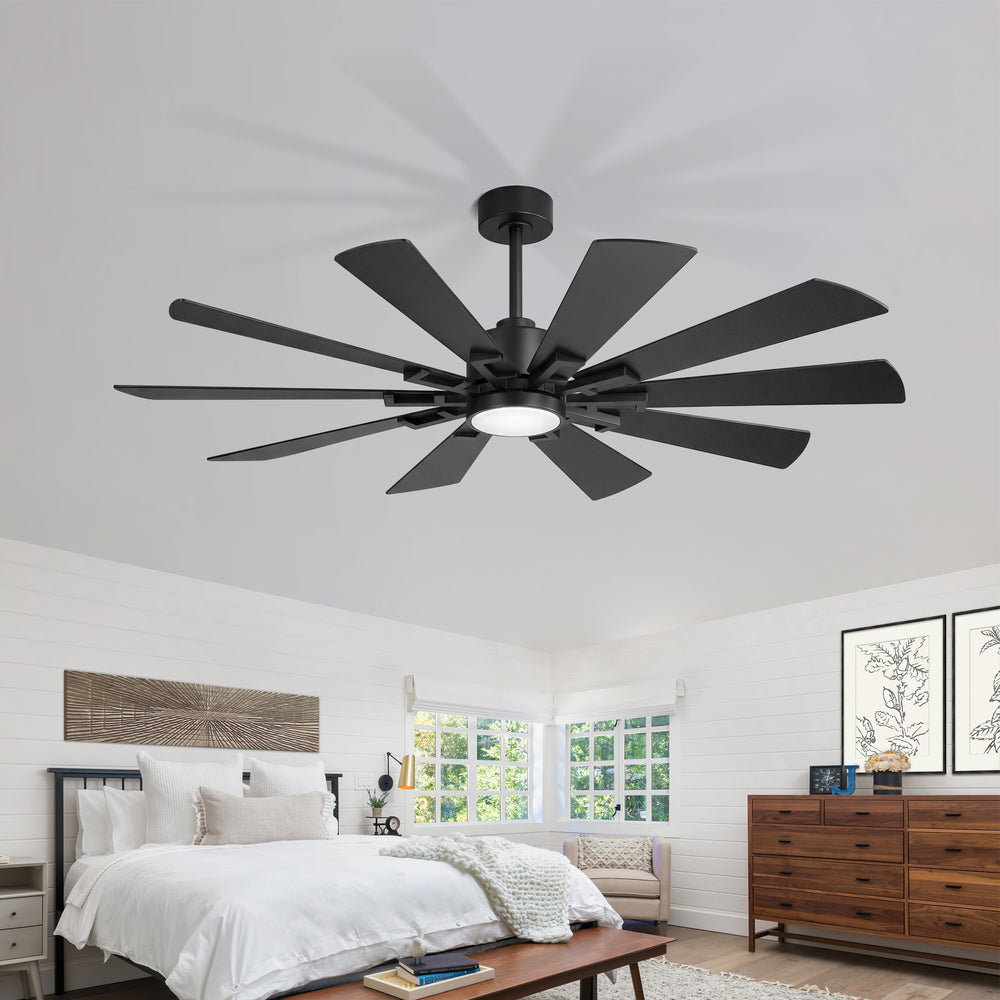 62/72-inch Large Ceiling Fan with 3CCT Light and Remote, 10-Blade Dual-Sided Blades Matte Black LED Ceiling Fan