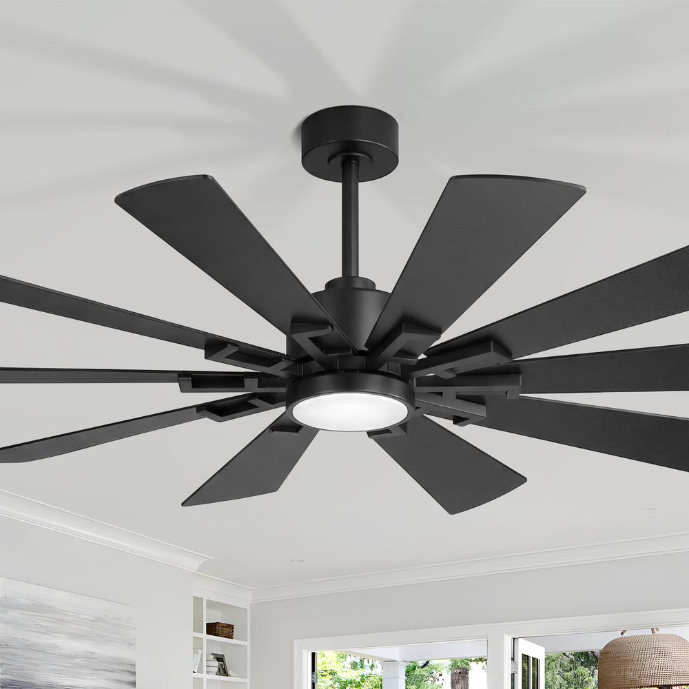 62/72-inch Large Ceiling Fan with 3CCT Light and Remote, 10-Blade Dual-Sided Blades Matte Black LED Ceiling Fan