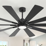 Living room corner close-up under Aircrest 72-inch black 10-blade ceiling fan with light
