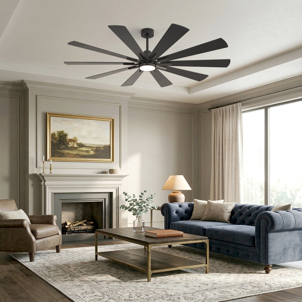 62/72-inch Large Ceiling Fan with 3CCT Light and Remote, Reversible 10-Blade Matte Black LED Ceiling Fan