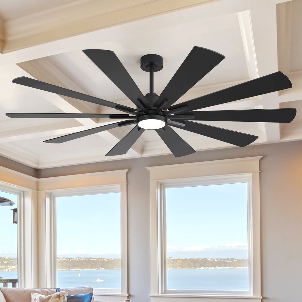 62/72-inch Large Ceiling Fan with 3CCT Light and Remote, Reversible 10-Blade Matte Black LED Ceiling Fan