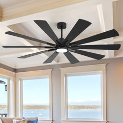 62/72-inch Large Ceiling Fan with 3CCT Light and Remote, Reversible 10-Blade Matte Black LED Ceiling Fan