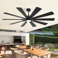 62/72-inch Large Ceiling Fan with 3CCT Light and Remote, Reversible 10-Blade Matte Black LED Ceiling Fan