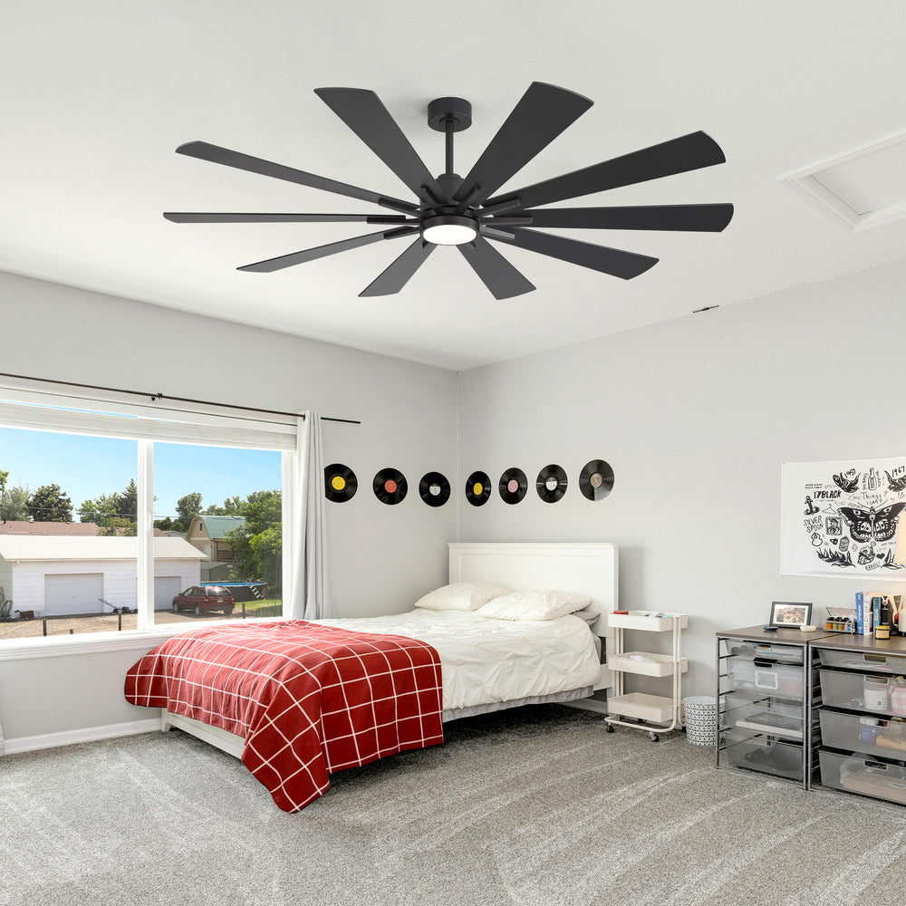 62/72-inch Large Ceiling Fan with 3CCT Light and Remote, Reversible 10-Blade Matte Black LED Ceiling Fan