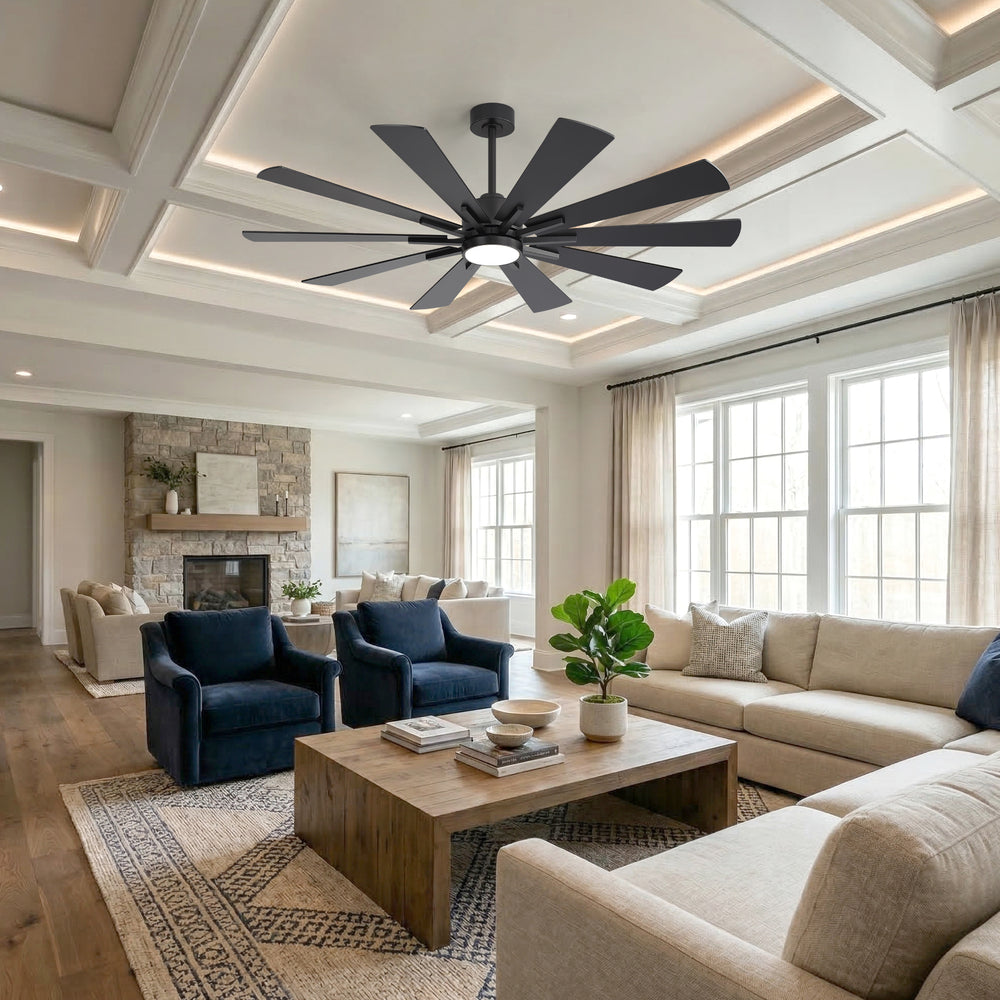 62/72-inch Large Ceiling Fan with 3CCT Light and Remote, Reversible 10-Blade Matte Black LED Ceiling Fan