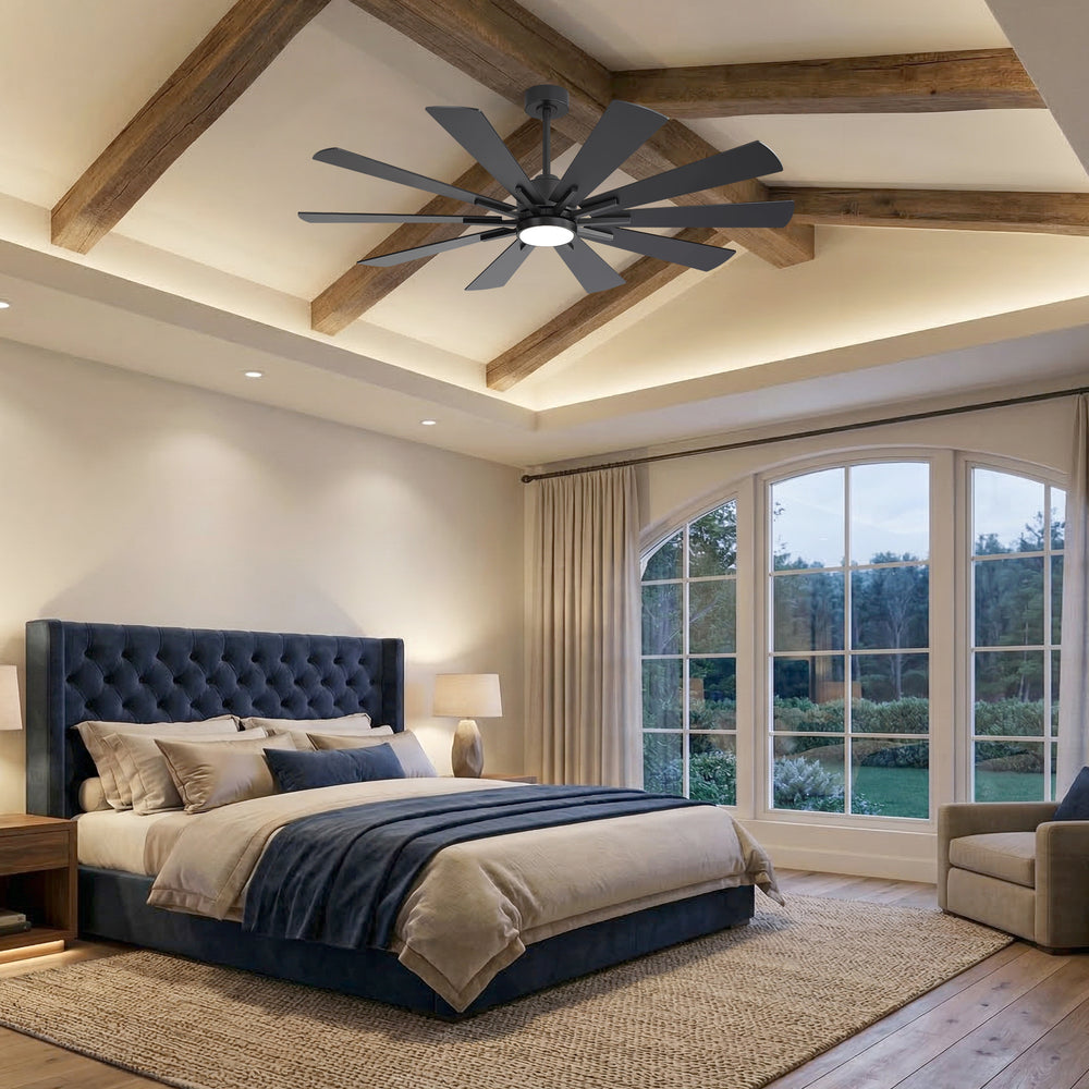 62/72-inch Large Ceiling Fan with 3CCT Light and Remote, Reversible 10-Blade Matte Black LED Ceiling Fan