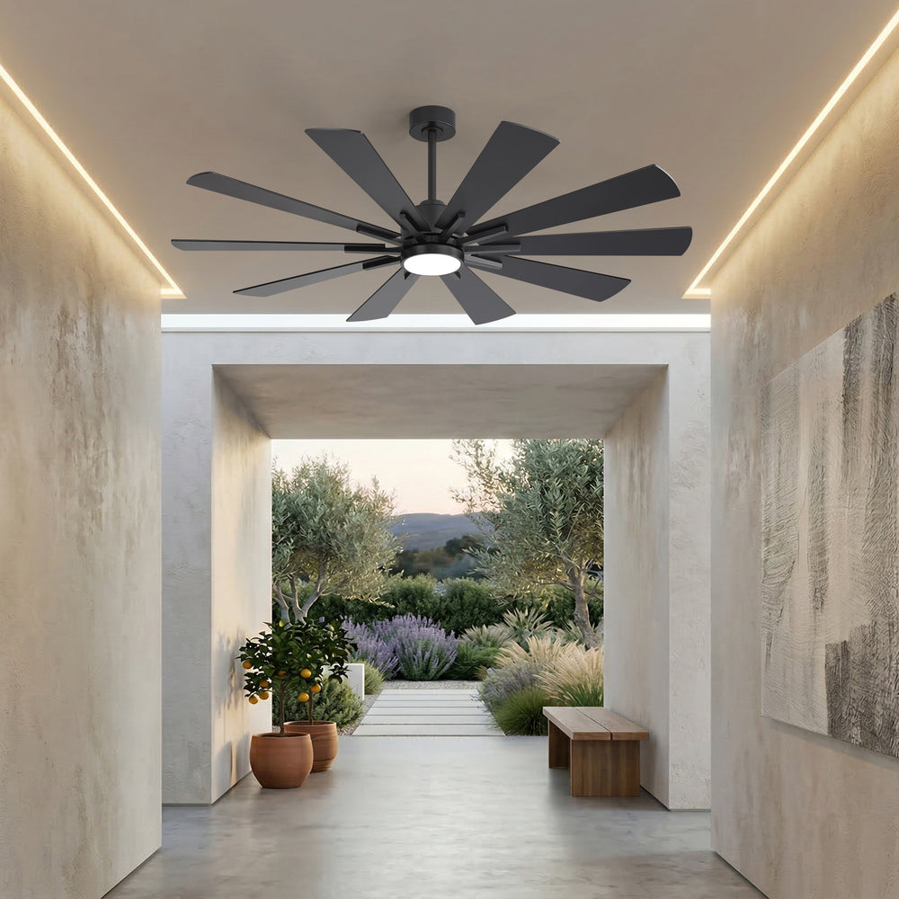 62/72-inch Large Ceiling Fan with 3CCT Light and Remote, Reversible 10-Blade Matte Black LED Ceiling Fan