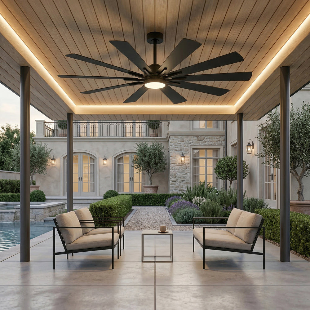 62/72-inch Large Ceiling Fan with 3CCT Light and Remote, Reversible 10-Blade Matte Black LED Ceiling Fan