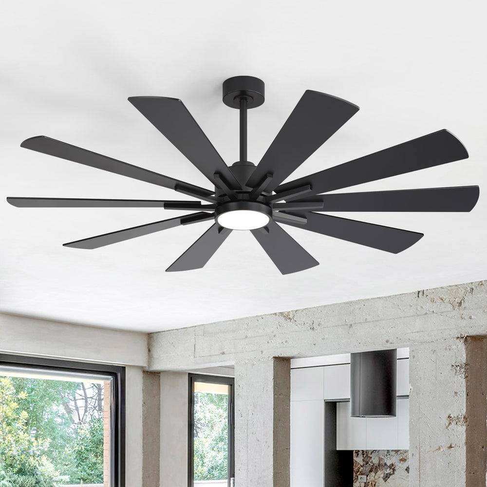 62/72-inch Large Ceiling Fan with 3CCT Light and Remote, Reversible 10-Blade Matte Black LED Ceiling Fan